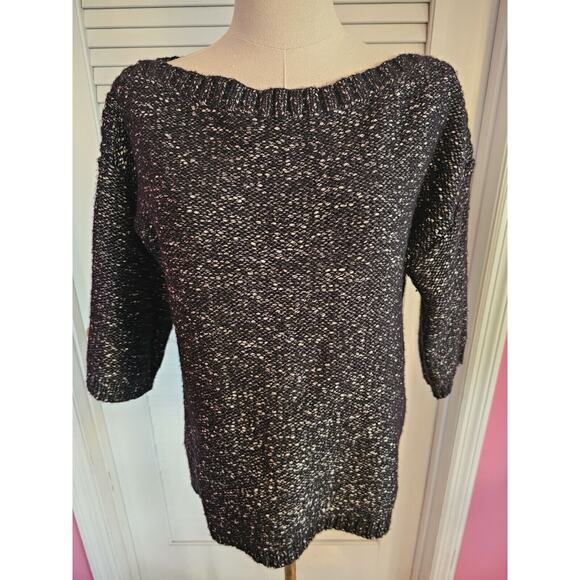 BANANA REPUBLIC Textured Pullover Sweater Size SMALL Black Alpaca Wool BOAT NECK - Picture 1 of 4